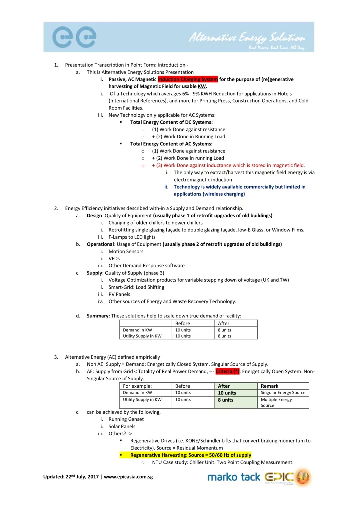 1 presentation transcription in point form introduction a