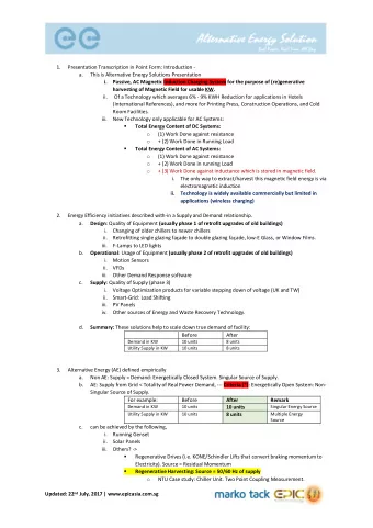 1.  Presentation Transcription in Point Form: Introduction - a.  This is Alternative Energy