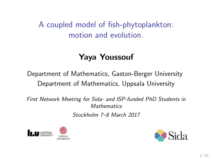 a coupled model of fish phytoplankton motion and