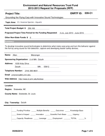 Environment and Natural Resources Trust Fund  2012-2013 Request for Proposals (RFP)  039-C1  ENRTF