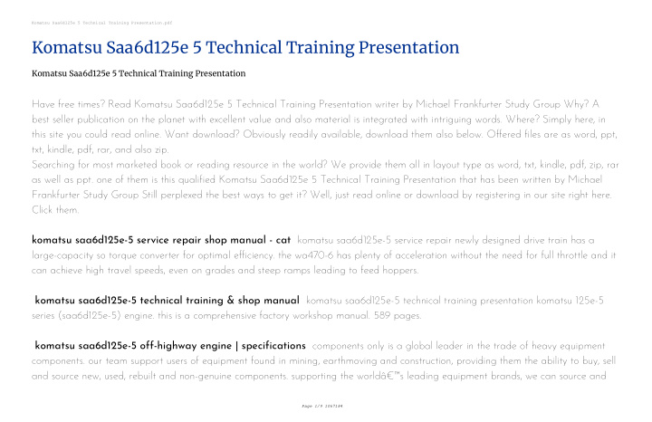 komatsu saa6d125e 5 technical training presentation