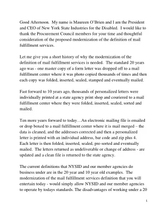 Good Afternoon .  My name is Maureen OBrien and I am the President  and CEO of New York State