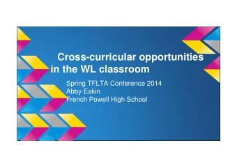Cross-curricular opportunities  in the WL classroom  Spring TFLTA Conference 2014  Abby Eakin