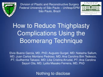 Complications Using the  Boomerang Technique  Elvio Bueno Garcia, MD, PhD; Augusto Gurgel, MD;