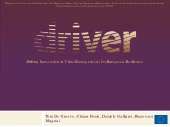 iv ing  I nno va tio n in Crisis Ma na g e me nt fo r E uro pe a n R e silie nc e  Dr  T  o m De