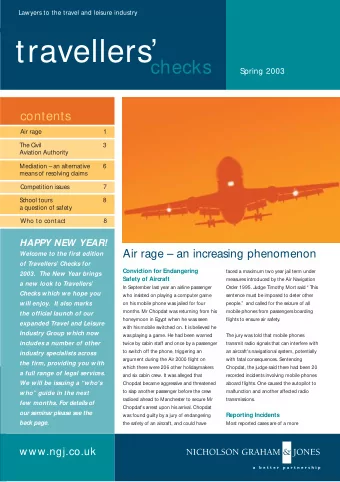 travellers  checks  Spring 2003  contents  Air rage  1  The C  ivil  3  Aviation Authority