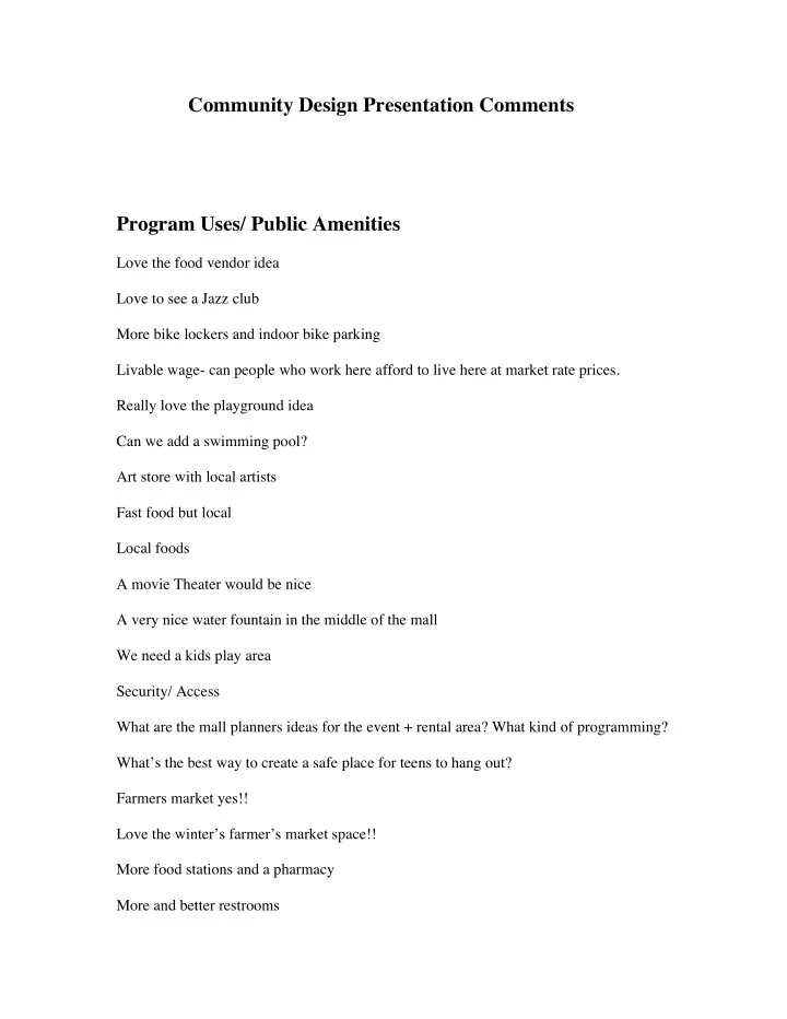 community design presentation comments program uses