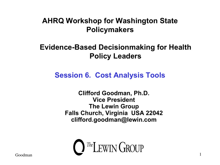 ahrq workshop for washington state policymakers evidence
