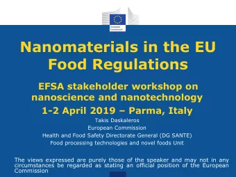 Food Regulations  EFSA stakeholder workshop on  nanoscience and nanotechnology 1-2 April 2019