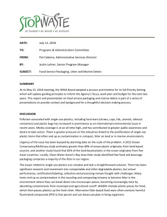 DATE:  July 12, 2018  TO: Programs &amp; Administration Committee FROM:  Pat Cabrera,