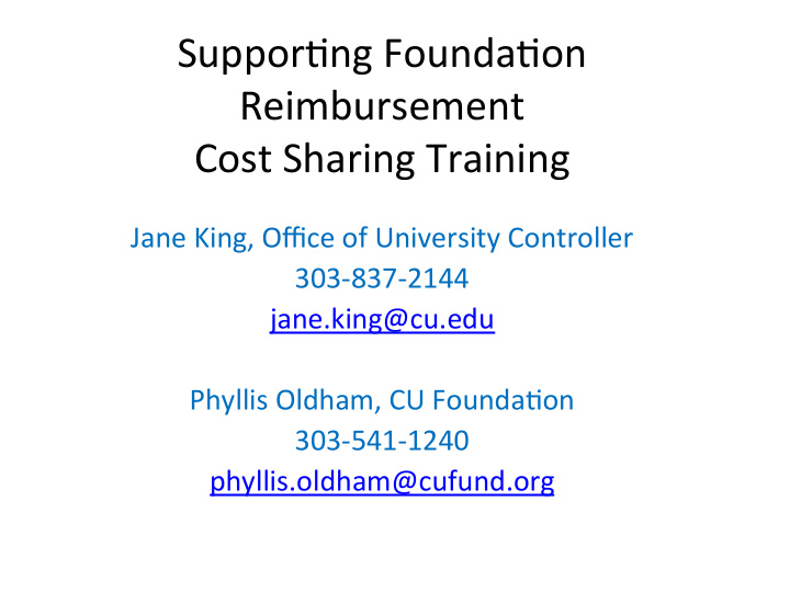 suppor ng founda on reimbursement cost sharing training