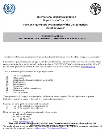 International Labour Organization  Department of Statistics  Food and Agriculture Organization of