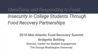 Id  Identifying and Responding to Food  In  Insecurity in  in College Students Through  Food
