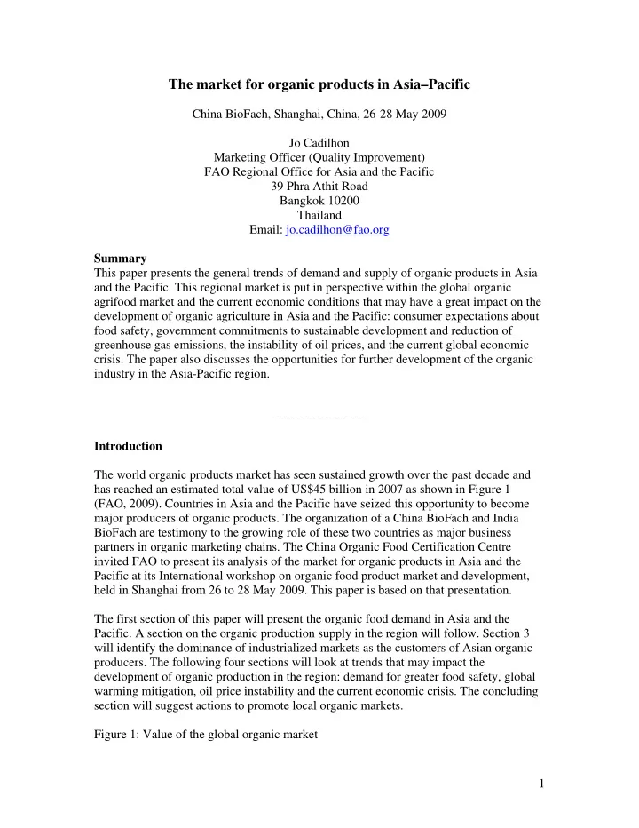 the market for organic products in asia pacific
