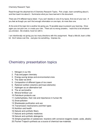 Chemistry presentation topics  1. Nitrogen in our life  2. Pulp and paper chemistry  3.