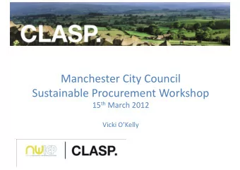 Manchester  City  Council   Sustainable  Procurement  Workshop  15 th March