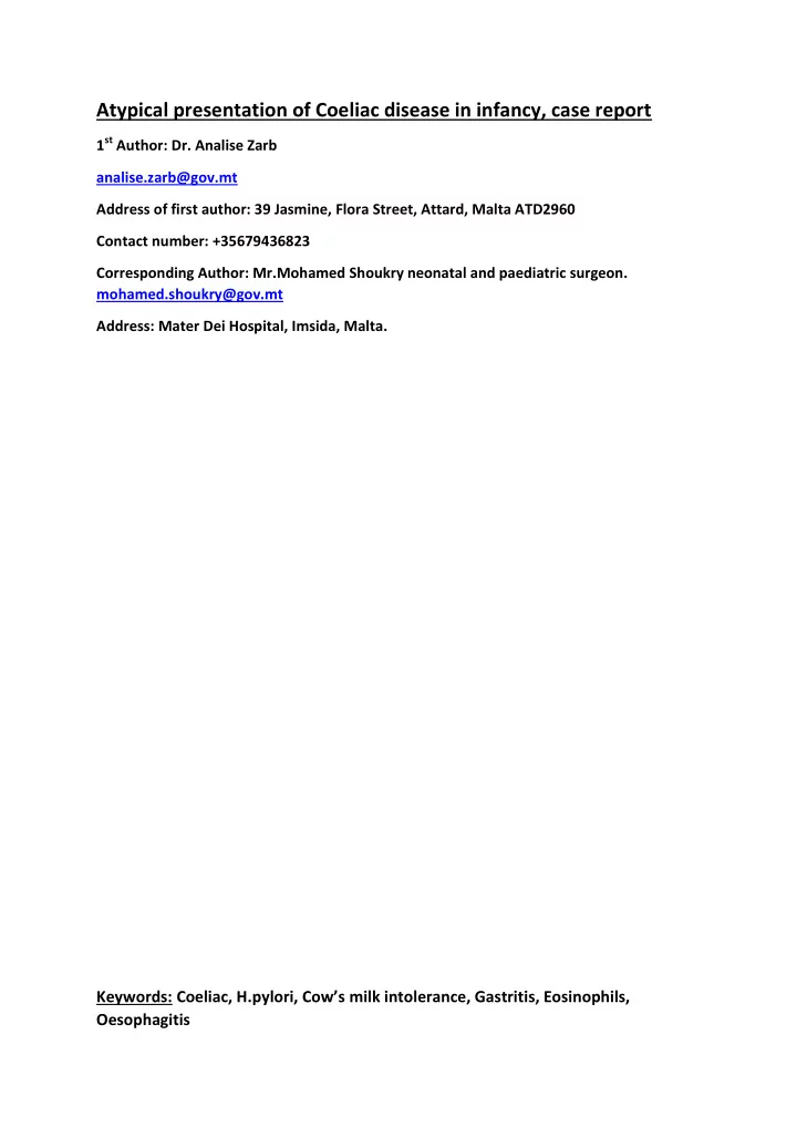 atypical presentation of coeliac disease in infancy case
