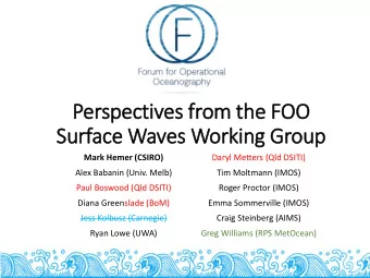 Perspec  ectives  es from  om t  the FOO  Surf  rface Waves Work  rking Group  Mark Hemer (CSIRO)