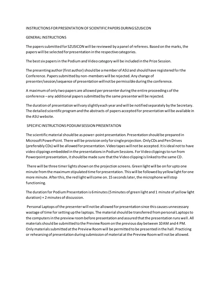 instructions for presentation of scientific papers during