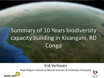 capacity building in Kisangani, RD  Congo  Erik Verheyen  Royal Belgian Institute of Natural