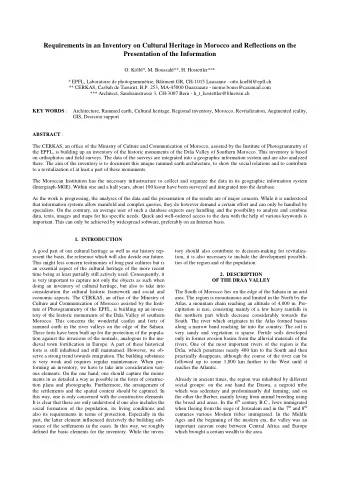 Requirements in an Inventory on Cultural Heritage in Morocco and Reflections on the  Presentation