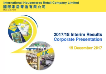 2017/18 Interim Results  Corporate Presentation  19 December 2017  Disclaimer  Stock code: 1373