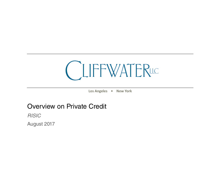 overview on private credit
