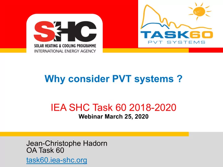 why consider pvt systems iea shc task 60 2018 2020
