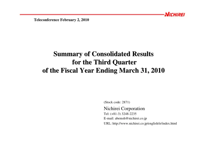 summary of consolidated results summary of consolidated