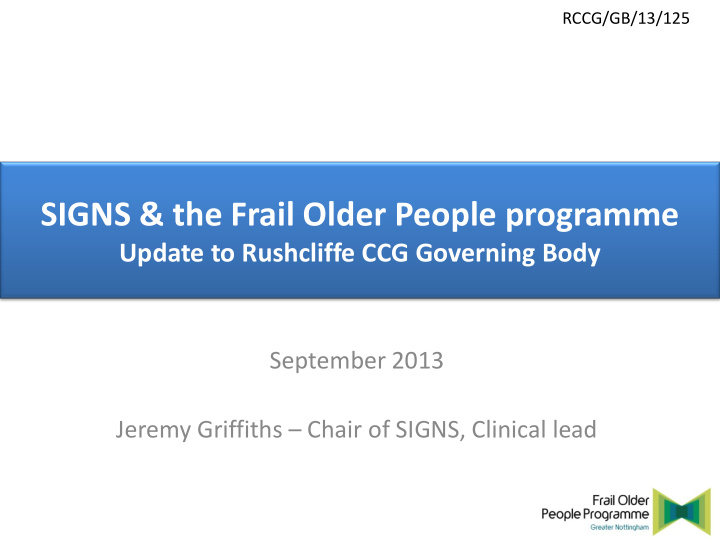 signs the frail older people programme