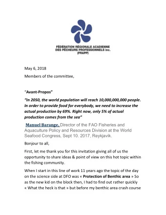 May 6, 2018  Members of the committee,  AvantPropos  In 2050, the world population will