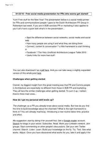 01/23/10 - Free social media presentation for PRs who wanna get started!  Yum! Free stuff for the