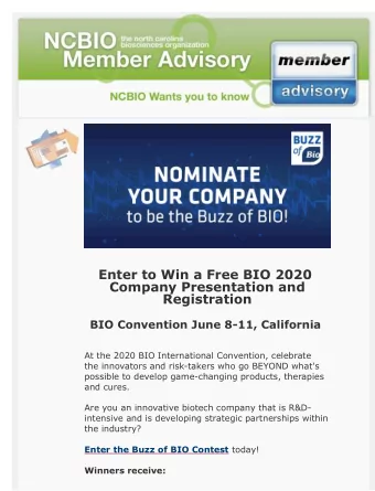 Enter to Win a Free BIO 2020  Company Presentation and  Registration  BIO Convention June 8-11,