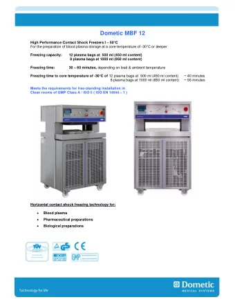 Dometic MBF 12  High Performance Contact Shock Freezers I  50C  For the preparation of blood