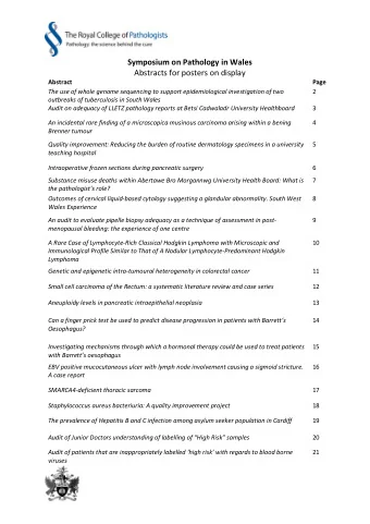 Symposium on Pathology in Wales  Abstracts for posters on display  Abstract  Page  The use of whole