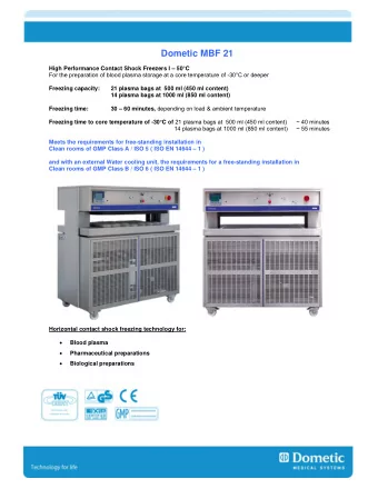 Dometic MBF 21  High Performance Contact Shock Freezers I  50C  For the preparation of blood