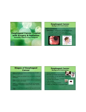 Esophageal Cancer Treated  leads to possible fistulas and spread to the  surrounding lymph