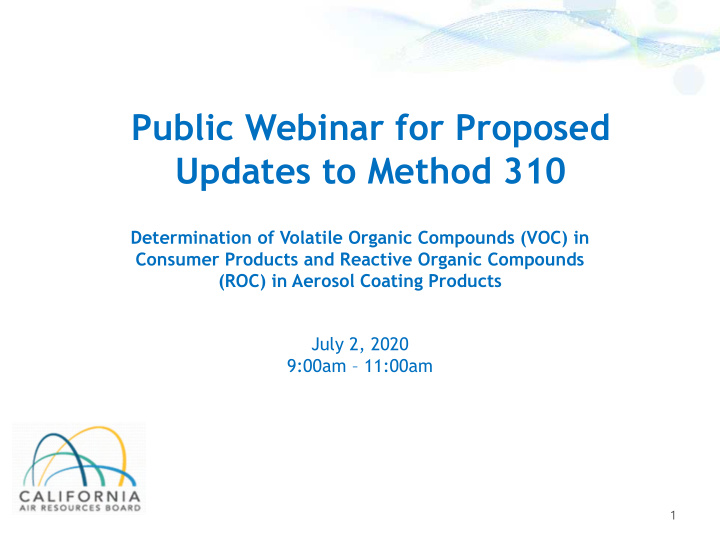 public webinar for proposed updates to method 310
