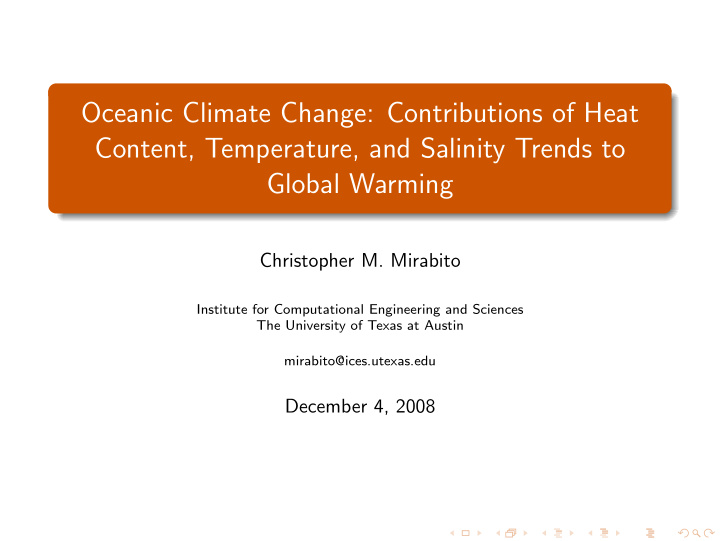 oceanic climate change contributions of heat content