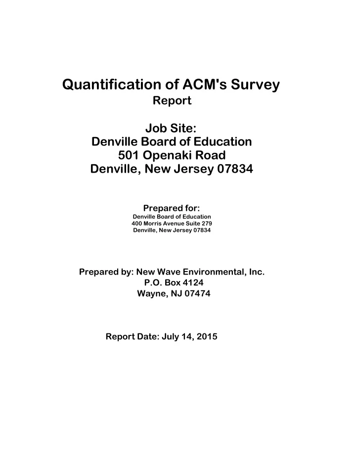 quantification of acm s survey report job site denville