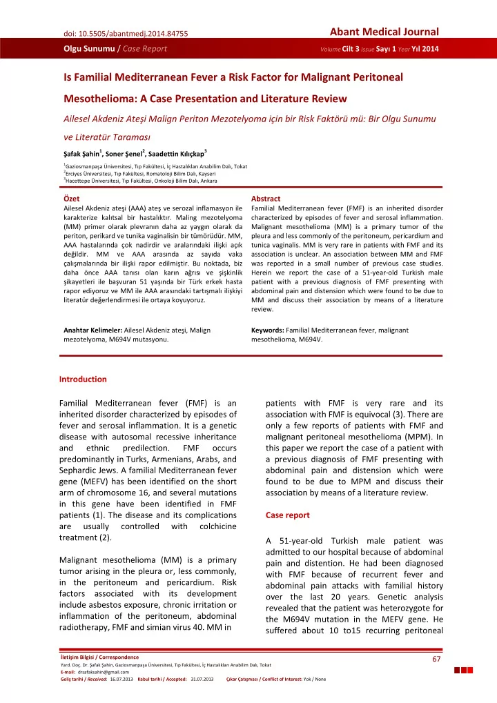 is familial mediterranean fever a risk factor for