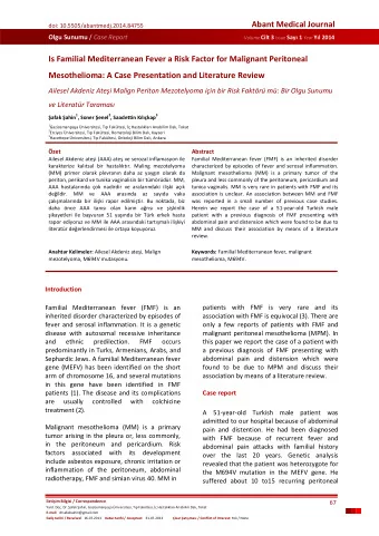 Is Familial Mediterranean Fever a Risk Factor for Malignant Peritoneal Mesothelioma: A Case