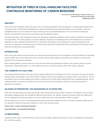 MITIGATION OF FIRES IN COAL-HANDLING FACILITIES:  CONTINUOUS MONITORING OF CARBON MONOXIDE  Kurt