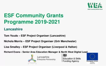 ESF Community Grants  Programme 2019-2021  Lancashire  Tom Youds  ESF Project Organiser