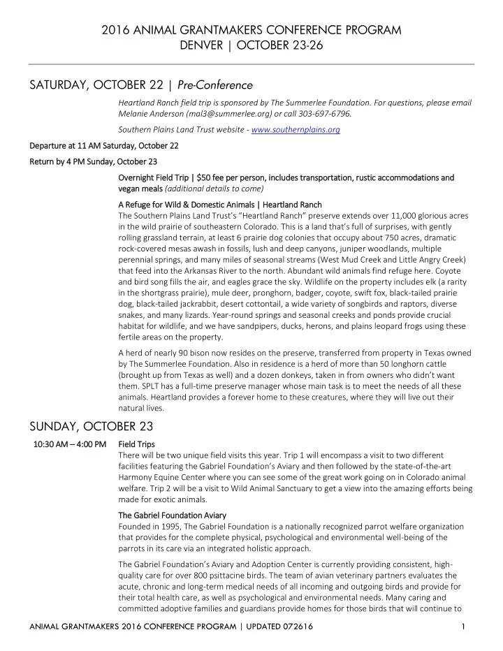 2016 animal grantmakers conference program denver october