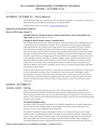 2016 ANIMAL GRANTMAKERS CONFERENCE PROGRAM  DENVER | OCTOBER 23-26 SATURDAY, OCTOBER 22 |