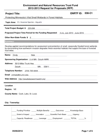 Environment and Natural Resources Trust Fund  2012-2013 Request for Proposals (RFP)  038-C1  ENRTF