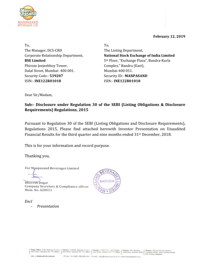 february 12 2019 to to the manager dcs crd the listing