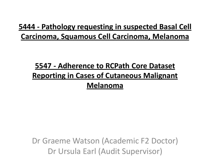 dr graeme watson academic f2 doctor dr ursula earl audit