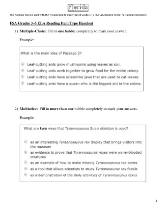 FSA Grades 36 ELA Reading Item Type Handout 1) Multiple-Choice : Fill in one bubble completely